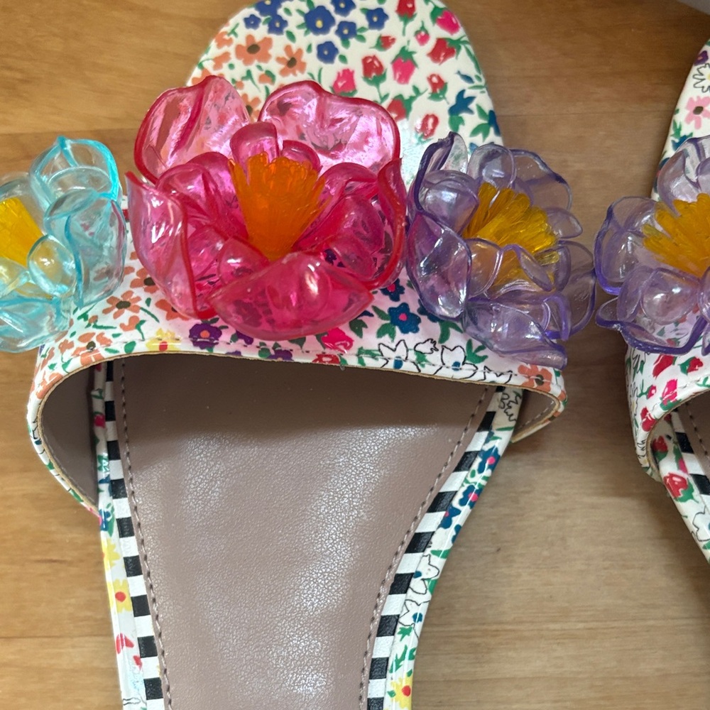 Betsey Johnson Floral Slide Sandals with Pink and Yellow Accents - Picture 3 of 5